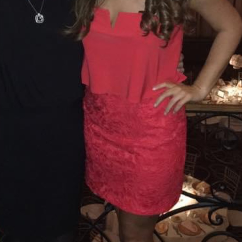 AQUA red cocktail Dress lace strapless